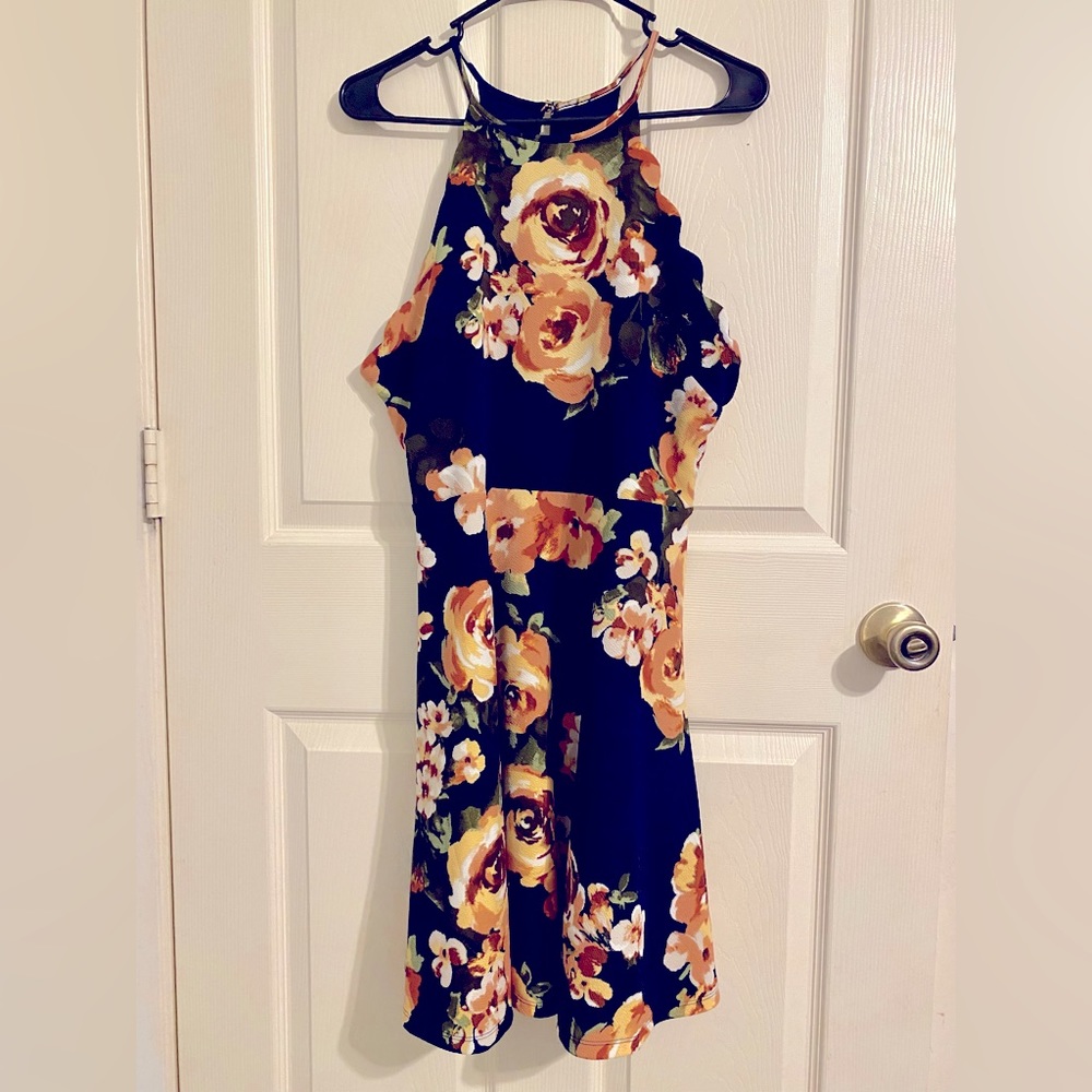 Navy Peach Floral Altered State Dress Medium